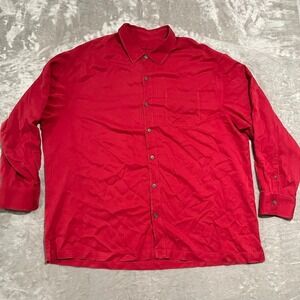 Tommy Bahama Shirt Mens 2XB Red Silk Wool Button Up Long Sleeve Casual Pocket